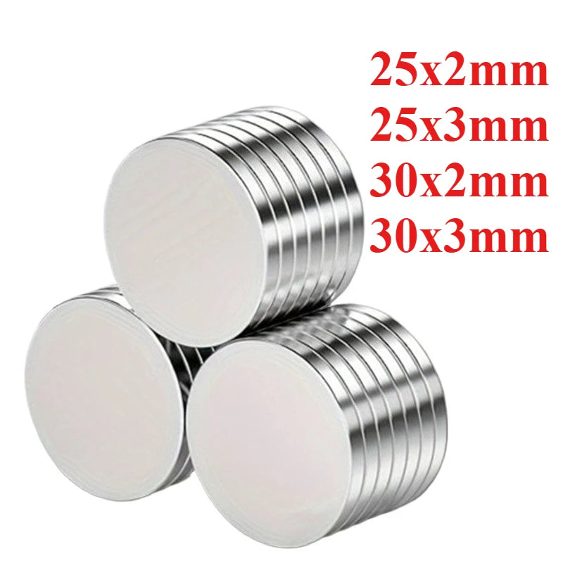 High-Power Neodymium Round Magnet 25x2/25x3/30x2/30x3 mm, Ideal for