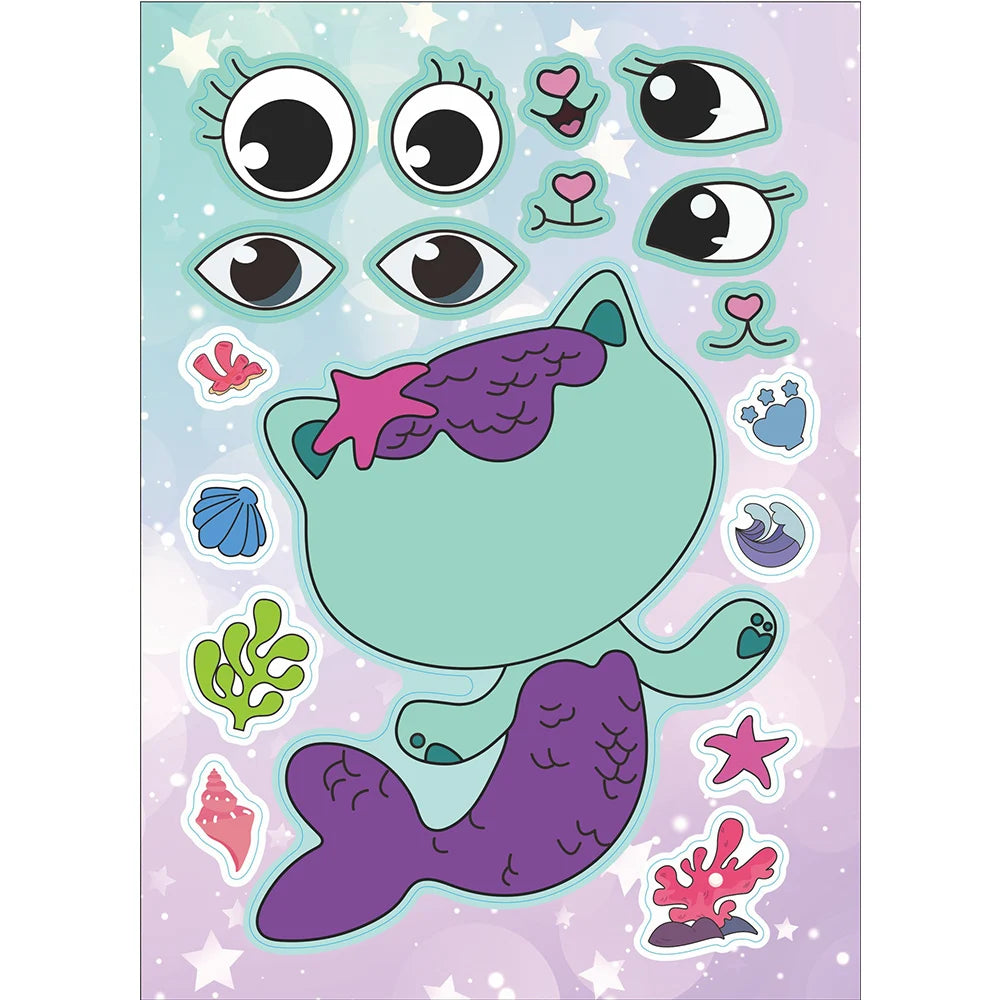 6/12Sheets Gabby's Dollhouse Make A Face Puzzle Stickers Kids Make