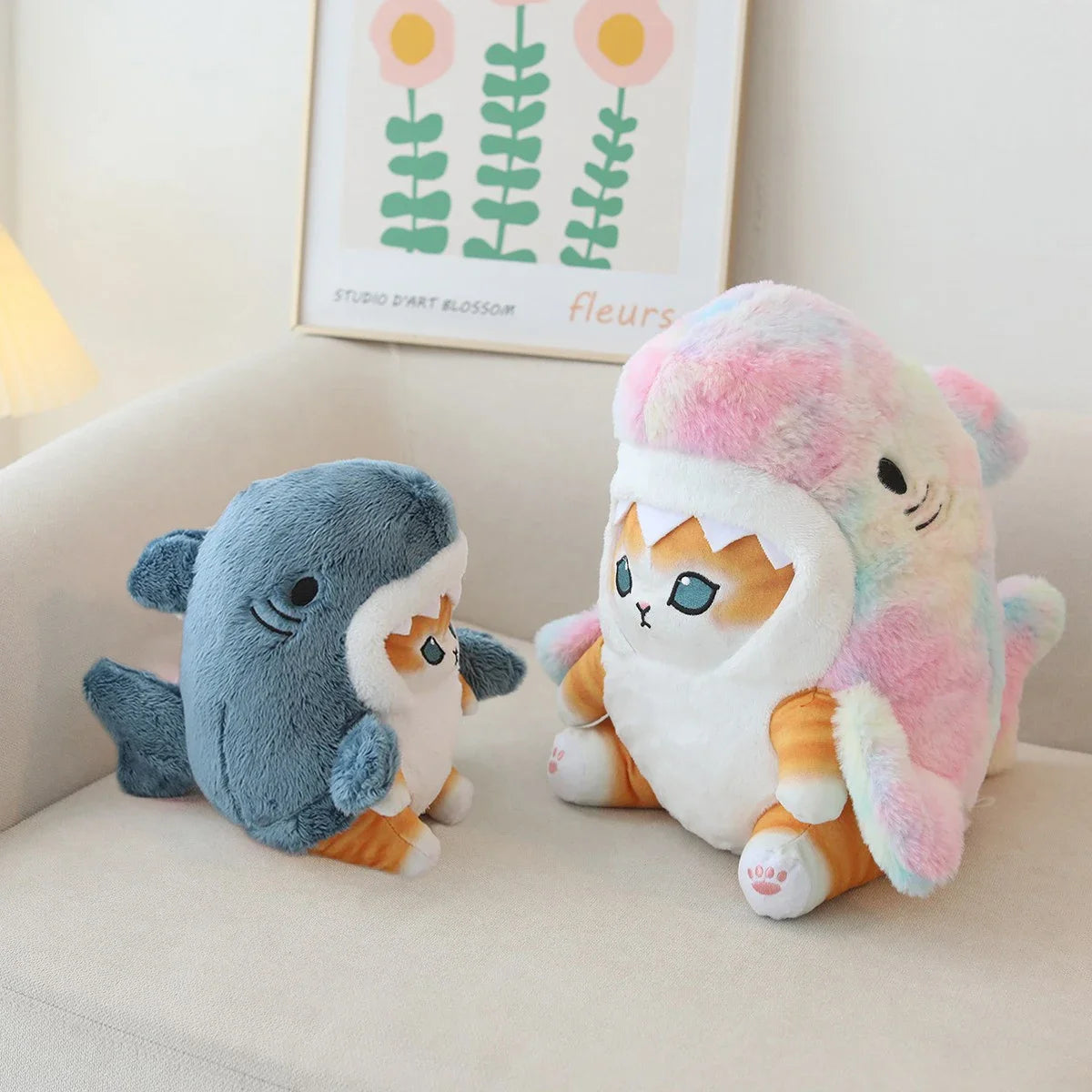 Kawaii Shark Cat Plush Toy Soft Stuffed Colorful Shark Cat Doll Kids