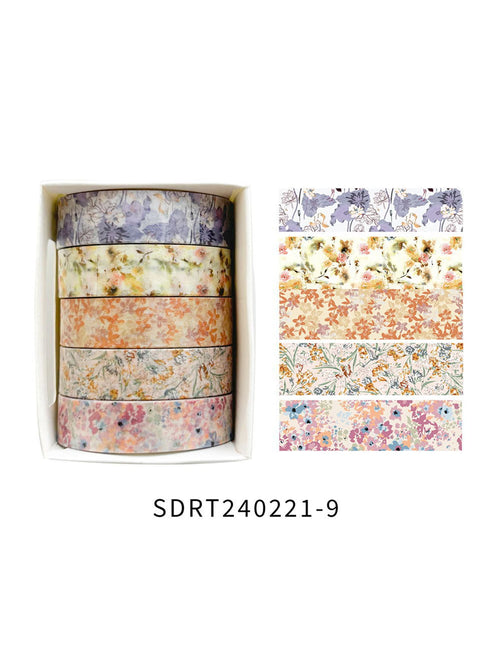 5 rolls of boxed romantic flower handbook tape, cute DIY fresh