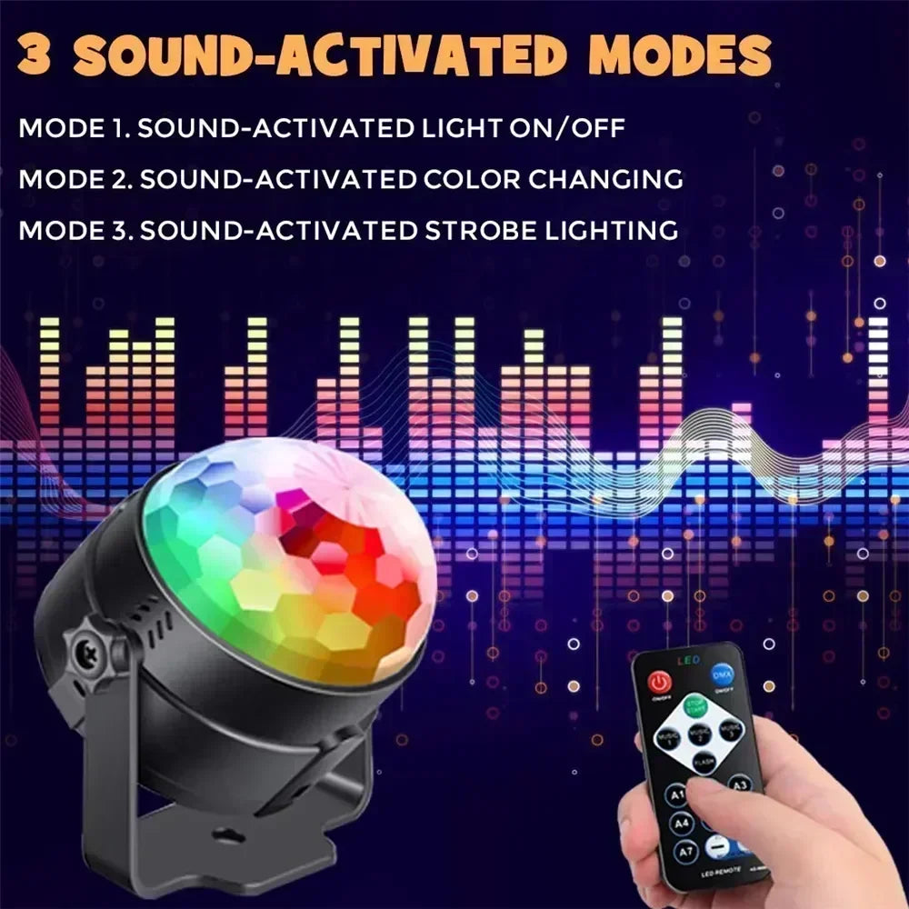 RGB LED Stage Disco Light Rotating DJ Ball Strobe Sound Control Magic