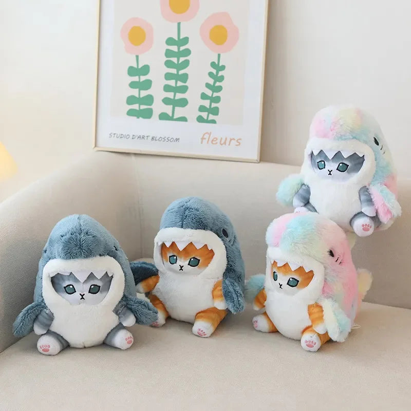 Kawaii Shark Cat Plush Toy Soft Stuffed Colorful Shark Cat Doll Kids