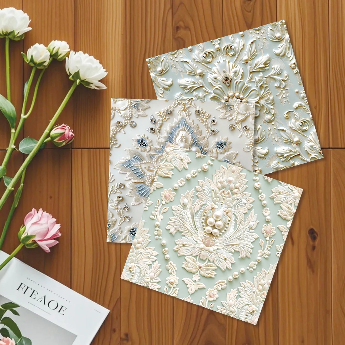 Embossed With Pearl Satin Scrapbook Paper Pad 8 Sheets Art Craft