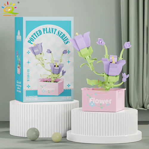 HUIQIBAO MOC Flower Succulent Potted Model Building Block DIY Eternal