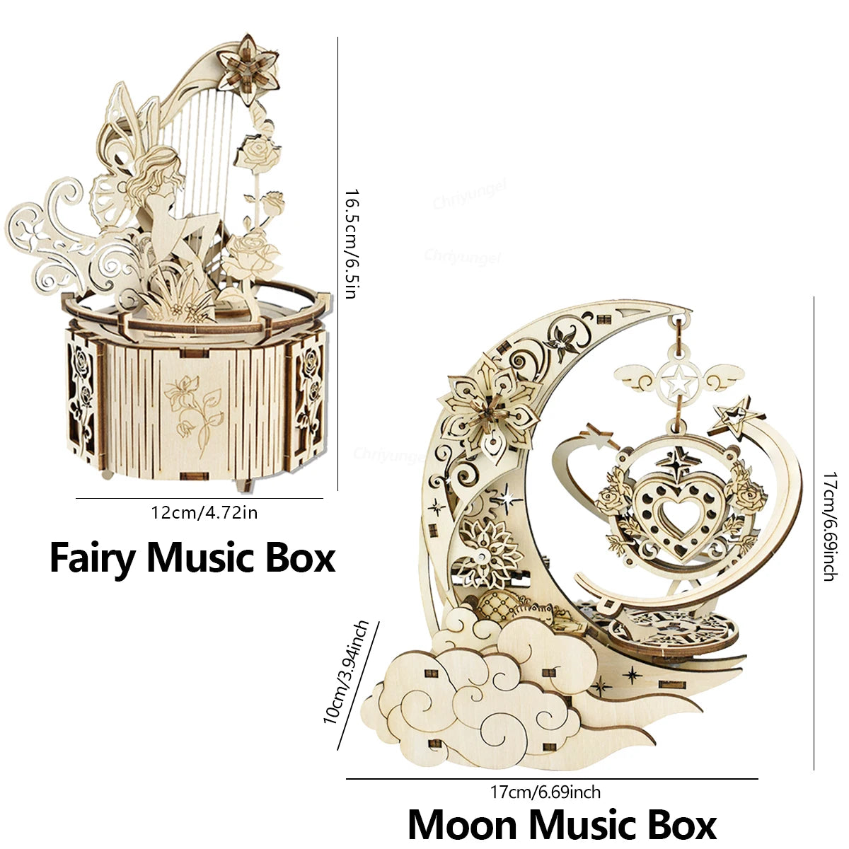 3D Wooden Puzzle Moon Star Model Music Box Building Kits Rotating