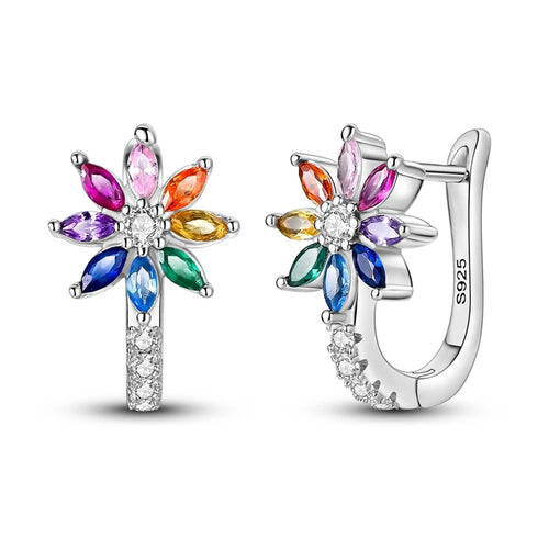 925 Sterling Silver Colored Zirconium Stars Hoop Earrings For Women