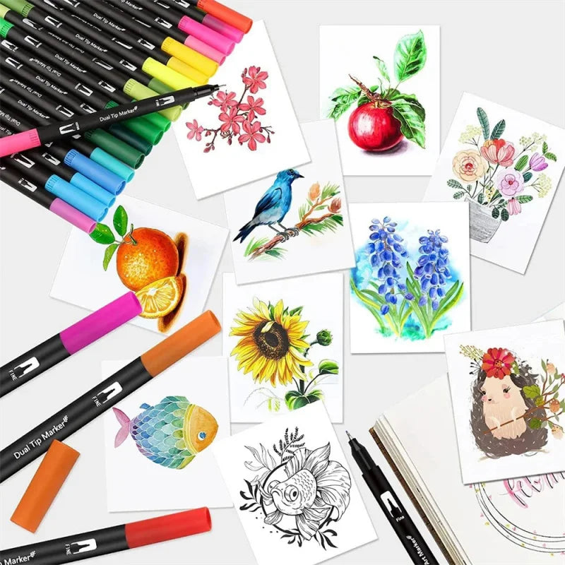 12-168 Colors Dual Brush Pens Art Markers Watercolor Fine and Brush