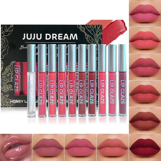10 pcs/set Nude Lip Gloss Matte Velvet Lipstick - Matte Finish &