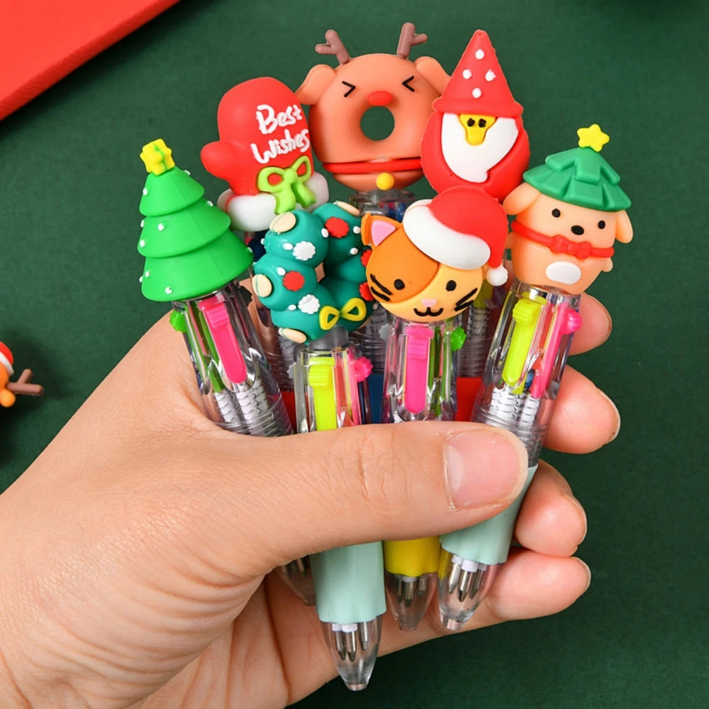 5-30Pcs Cute Christmas Theme Pattern Four-color Pen for Christmas