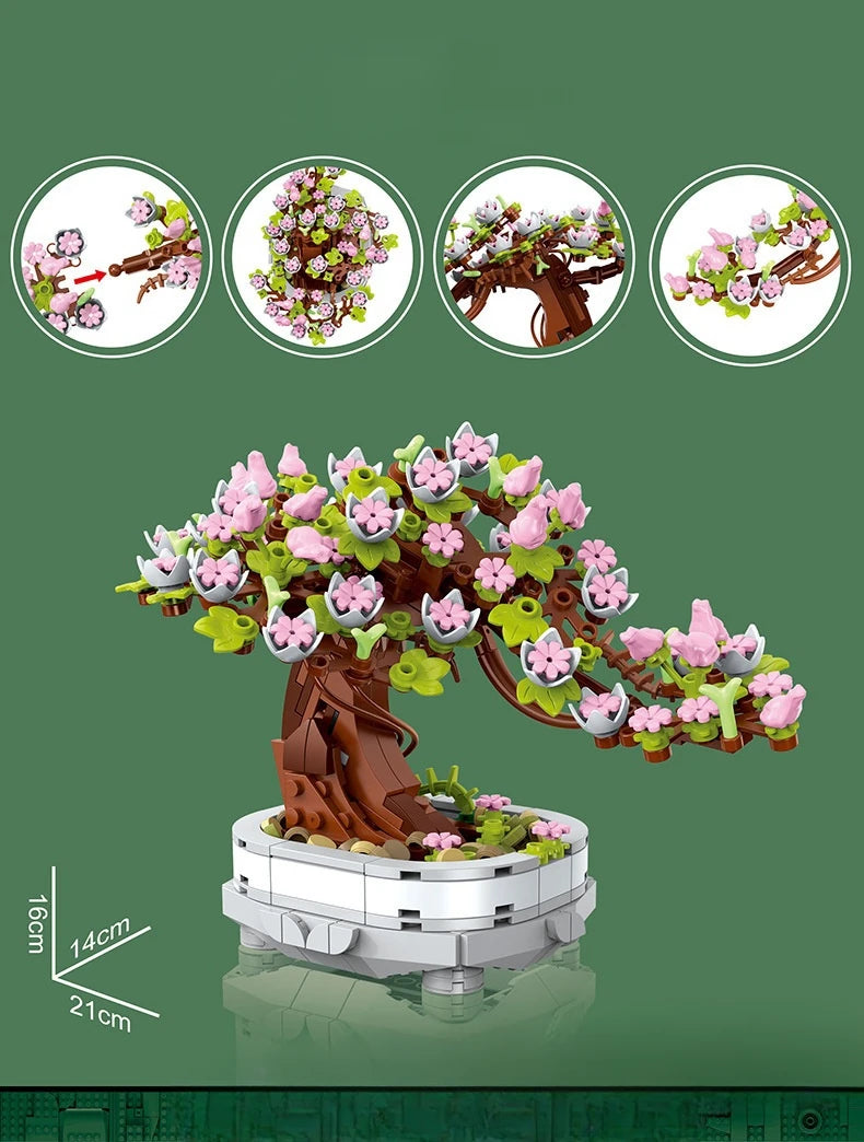 462PCS Bonsai Building Block Flower Creative Plant Cherry Blossom Tree