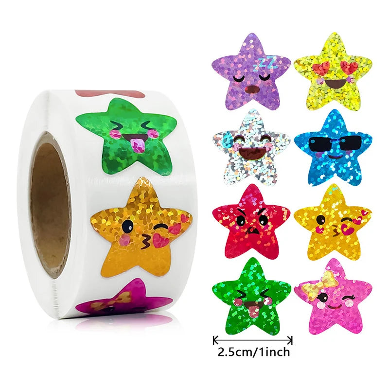 500/1000pcs Colorful Star Adhesive Holographic Star Stickers Zoo Farm