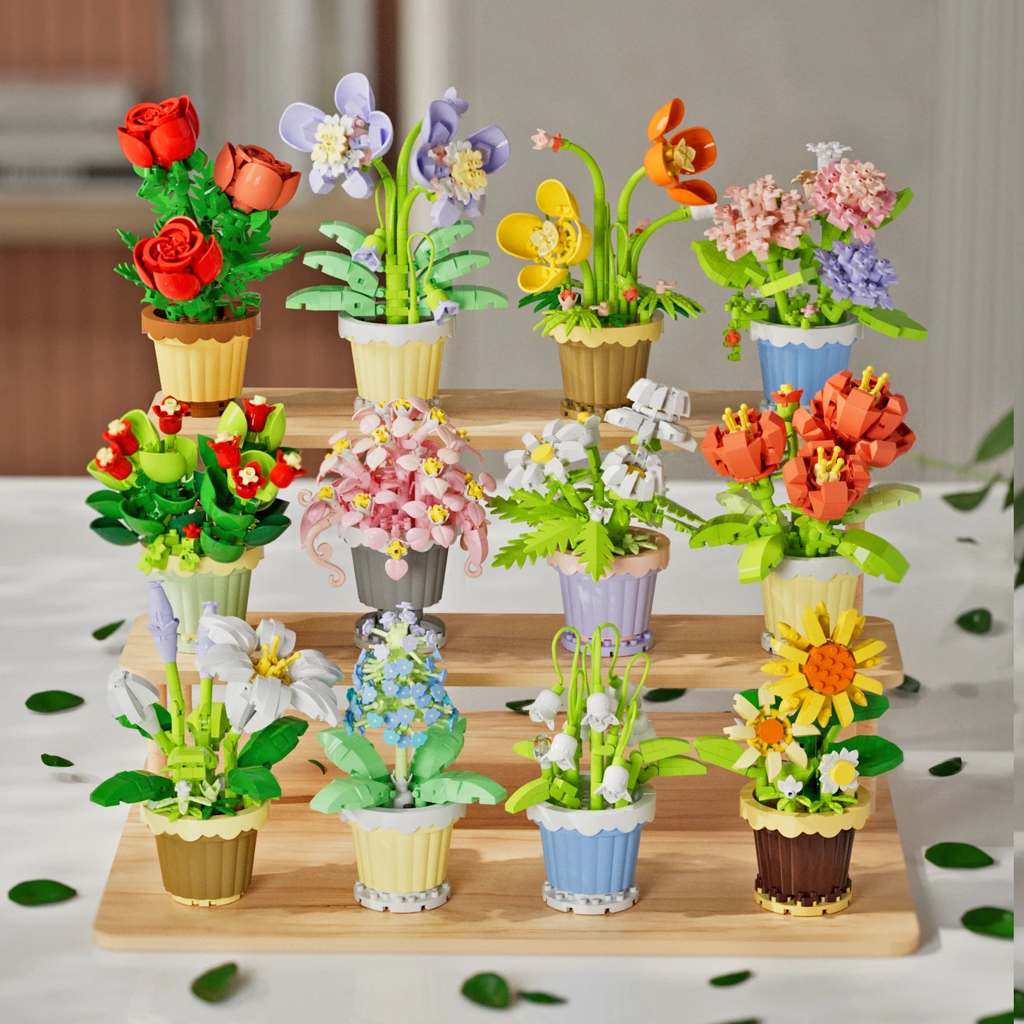 Potted Building Blocks Simulate Succulent Flower Bouquets, Creative