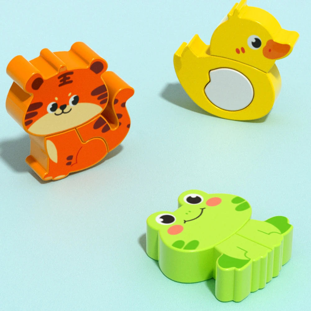 4-in-1 Wooden Toys 3D Wood Puzzle Cartoon Animals Cognitive Jigsaw