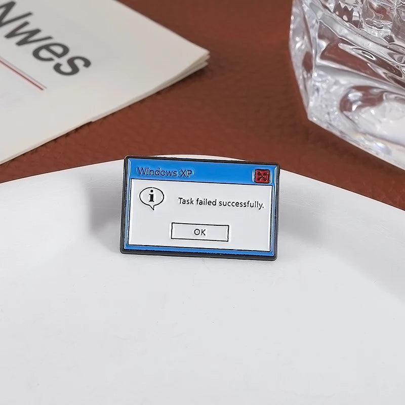 Computer Erro Message Enamel Pins Windows Xp Task Failed Successfully