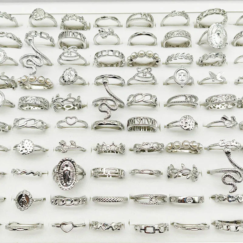 30pcs/Lot Mix Style Pearl Silver Color Finger Rings Animal Snake Chain