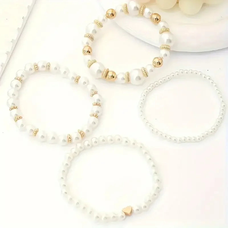 New 4 Pcs/Set imitation Pearl Beaded Bracelets Set for Women Fashion