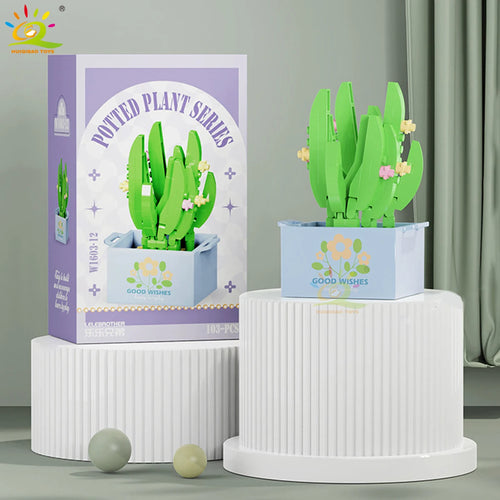 HUIQIBAO MOC Flower Succulent Potted Model Building Block DIY Eternal