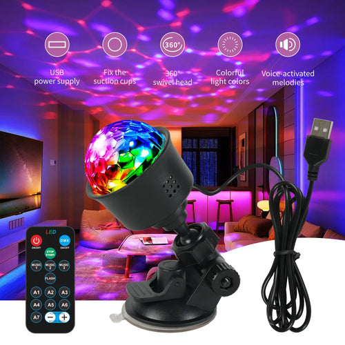 RGB LED Stage Disco Light Rotating DJ Ball Strobe Sound Control Magic