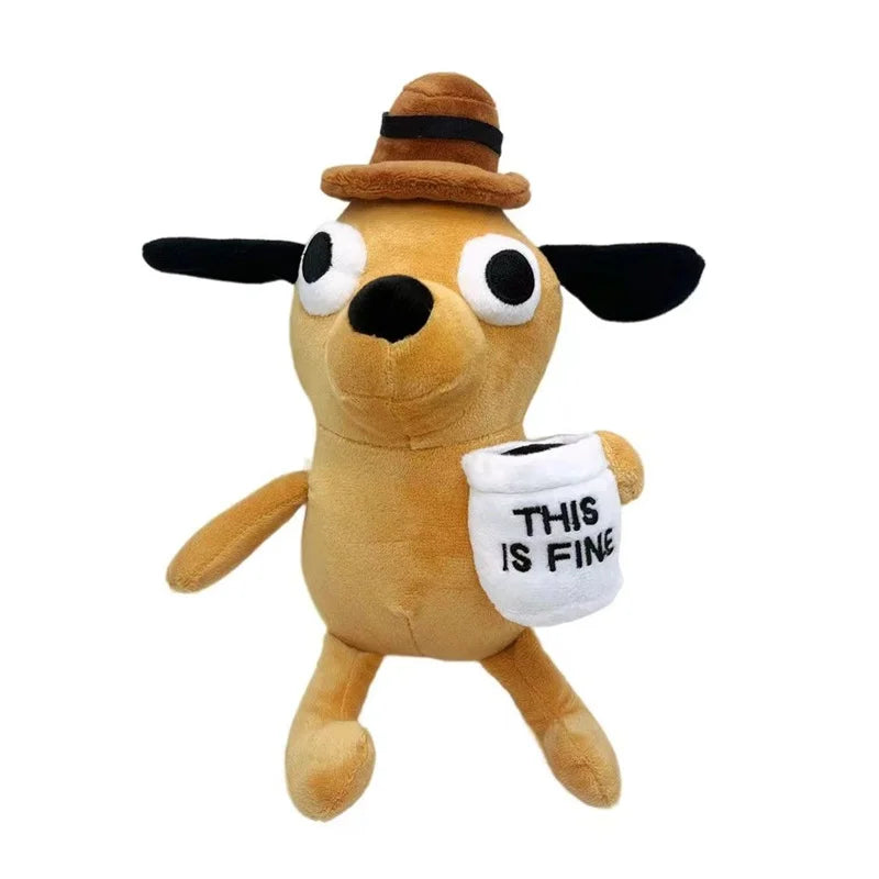 This Is Fine Meme Animal Coffee Dog Plush Toy Soft Stuffed Doll Kids