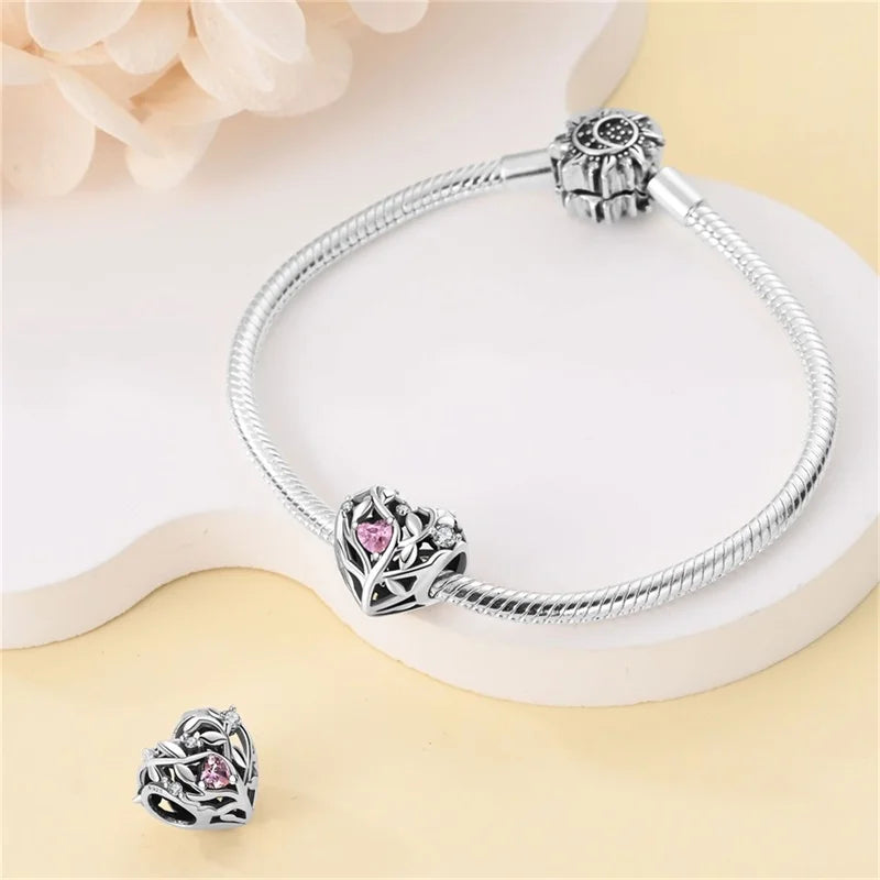Classic Silver Plated Lotus Guardian Angel Heart-Shaped Zircon Charms
