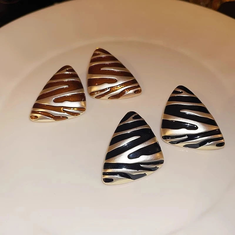 LATS Vintage Triangular Stud Earrings for Women Girls Striped Zebra