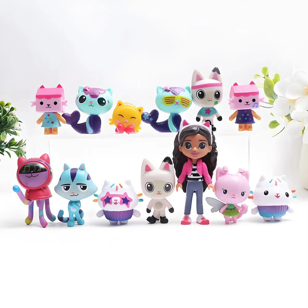 Hot 13pcs Gabby Dollhouse Anime Figure Toy Smiling Car Cat Hug Gaby