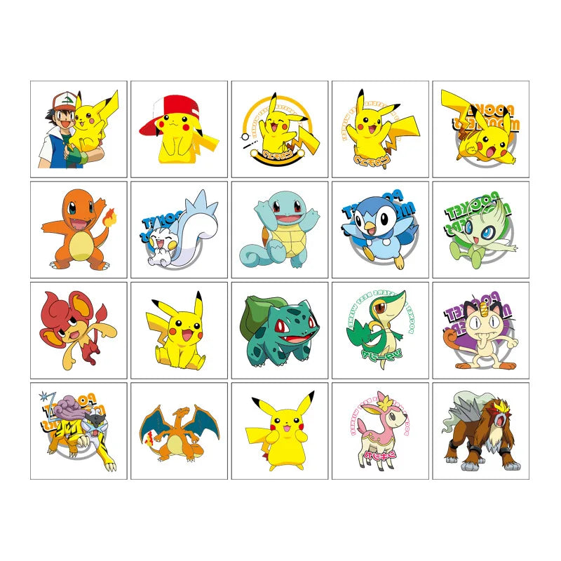 20Pcs Pokemon Tattoo Stickers Waterproof Cute Pikachu Sticker Funny