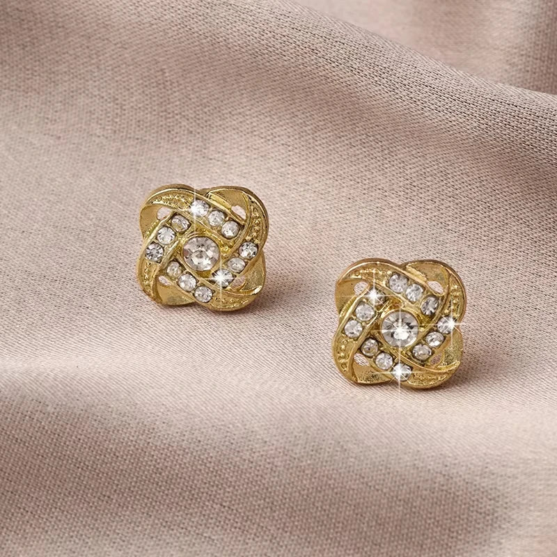 Light Luxury Zircon Stud Earrings Simple Cross Hollow Geometric