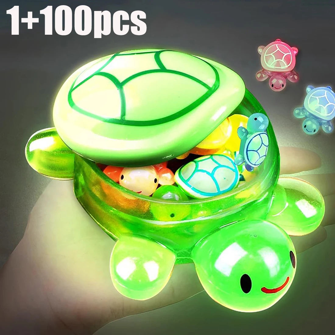 1PC Night Glow Large Turtle+100pcs Mini Luminous Turtles Figurines