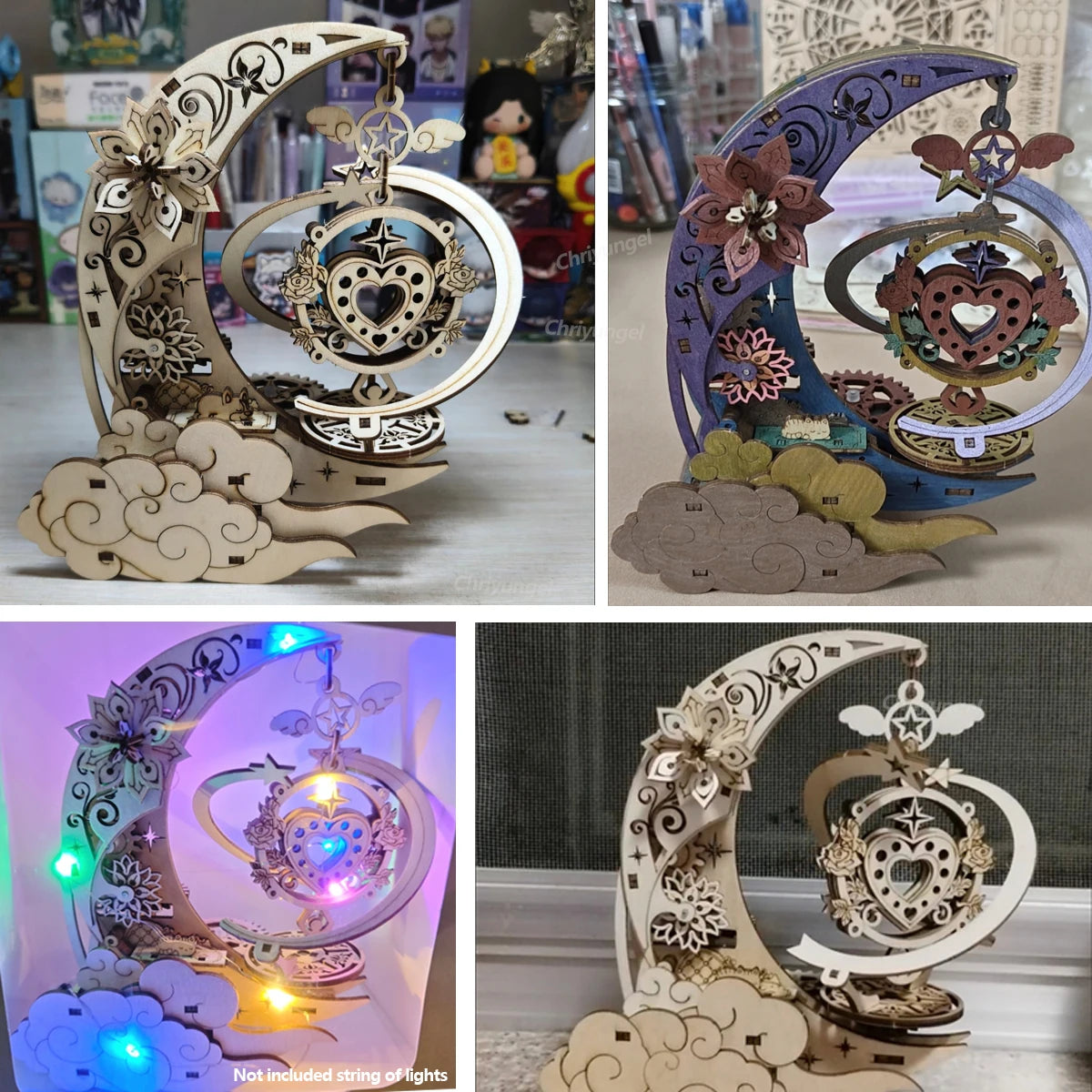 3D Wooden Puzzle Moon Star Model Music Box Building Kits Rotating