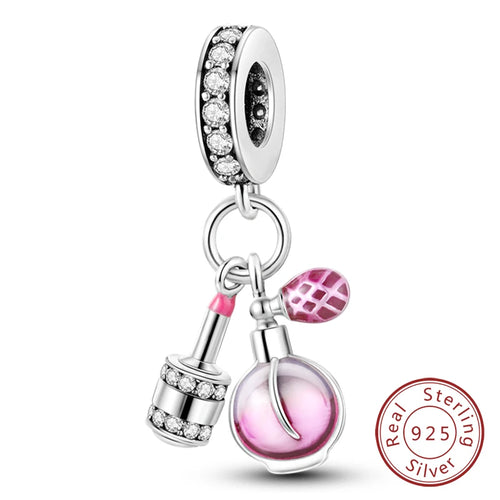 Fit Original 925 Sterling Silver Charms Beads Bow Perfume Bottle Pink