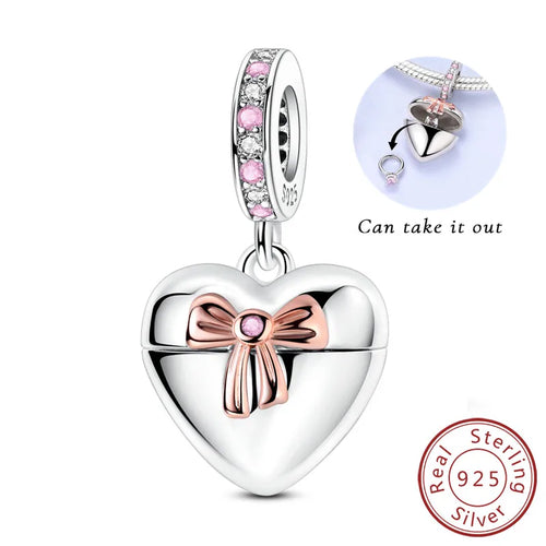 Original 925 Sterling Silver Heart Love Charms Beads Pendant Fit