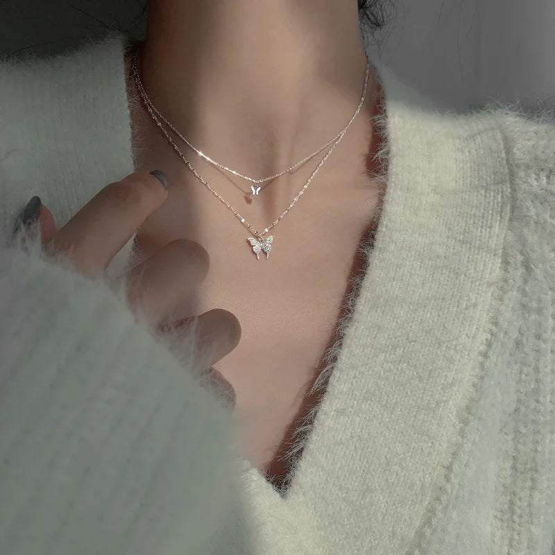 Double Layered Butterfly Necklace for Women with High-end Design,
