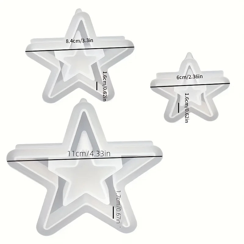 3PCS Star-Shaped Silicone Casting Molds, 3D Hollow Star DIY Craft