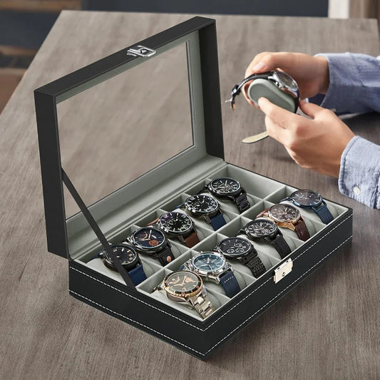 PU Leather watch box 2/3/4/5/6/8/10/12 Slots Watch Display Case For