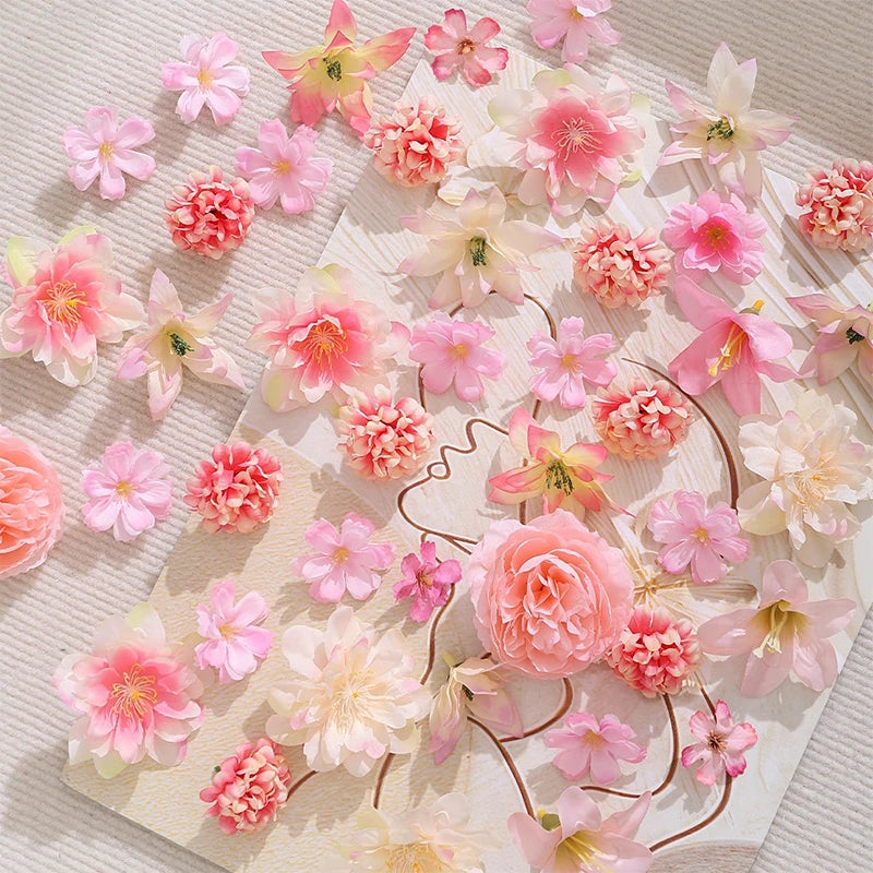 3-10cm Artificial Flower Head Mini Silk Artificial Rose Peony Daisy