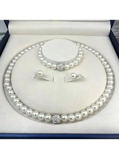 3 PCS Imitation Pearl Fireball Necklace Bracelet Earring Stud Jewelry