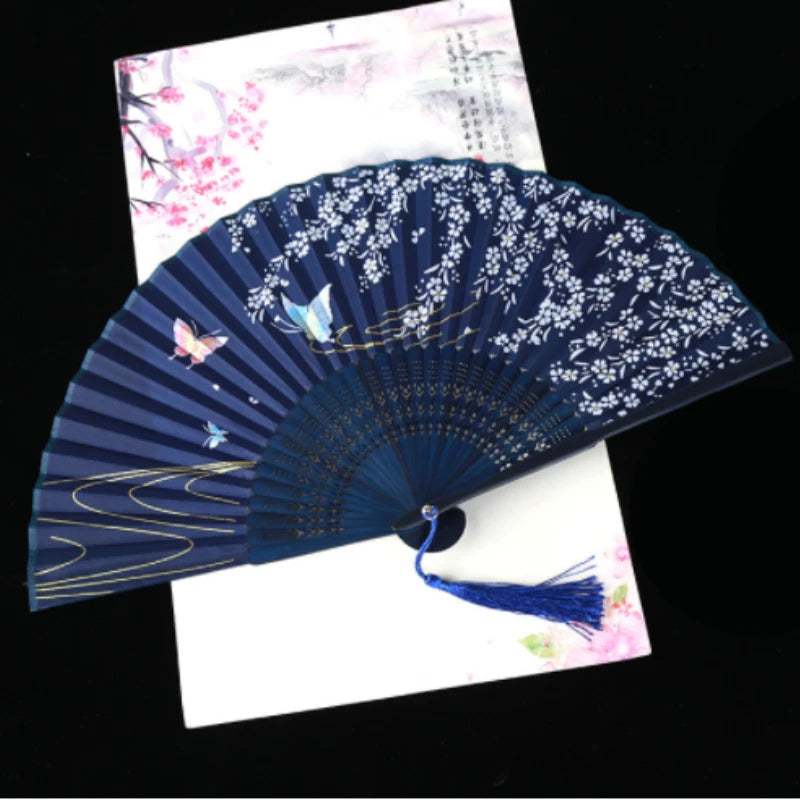 Retro Style Folding Fan Female Japanese Pattern Retro Cloth Art Craft