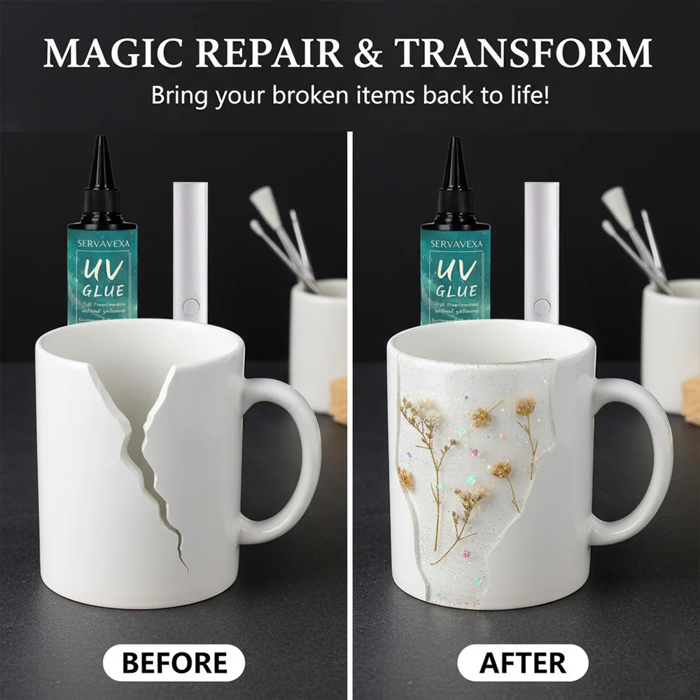 SERVAVEXA UV Resin with Light 110ml, Clear Hard Type UV Glue Bubble