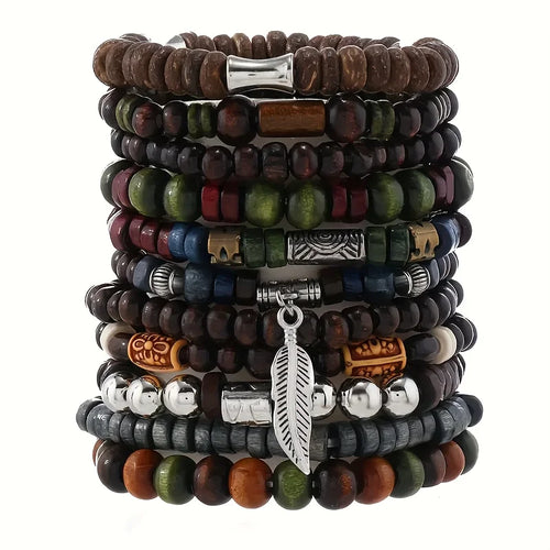 10pcs Vintage Bohemia Men's Bracelets - Fashion Stylish Leaves