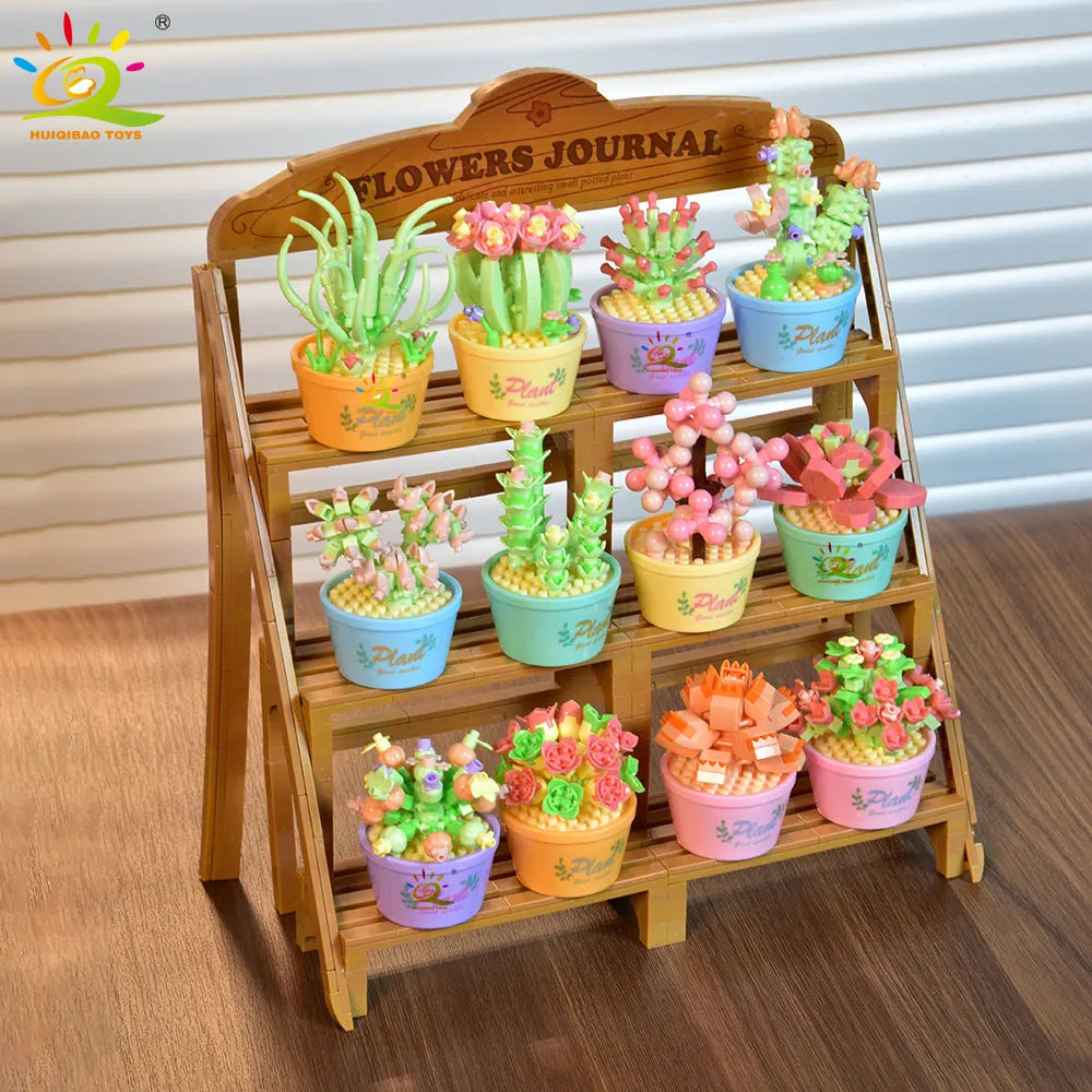 HUIQIBAO MOC Flower Succulent Potted Model Building Block DIY Eternal