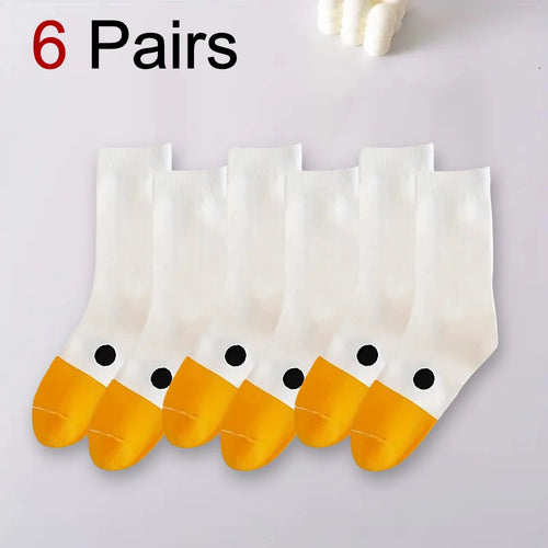 1/6 Pairs Cartoon Women Socks Fashionable And Versatile Cute Design