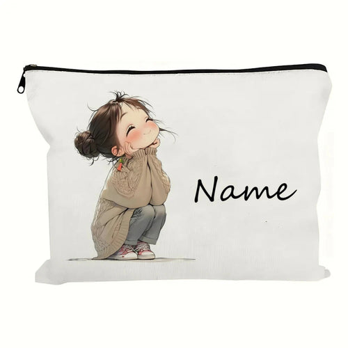 Custom Name Vintage Cute Girl Pattern Makeup Bag Handbag Toiletry Bag
