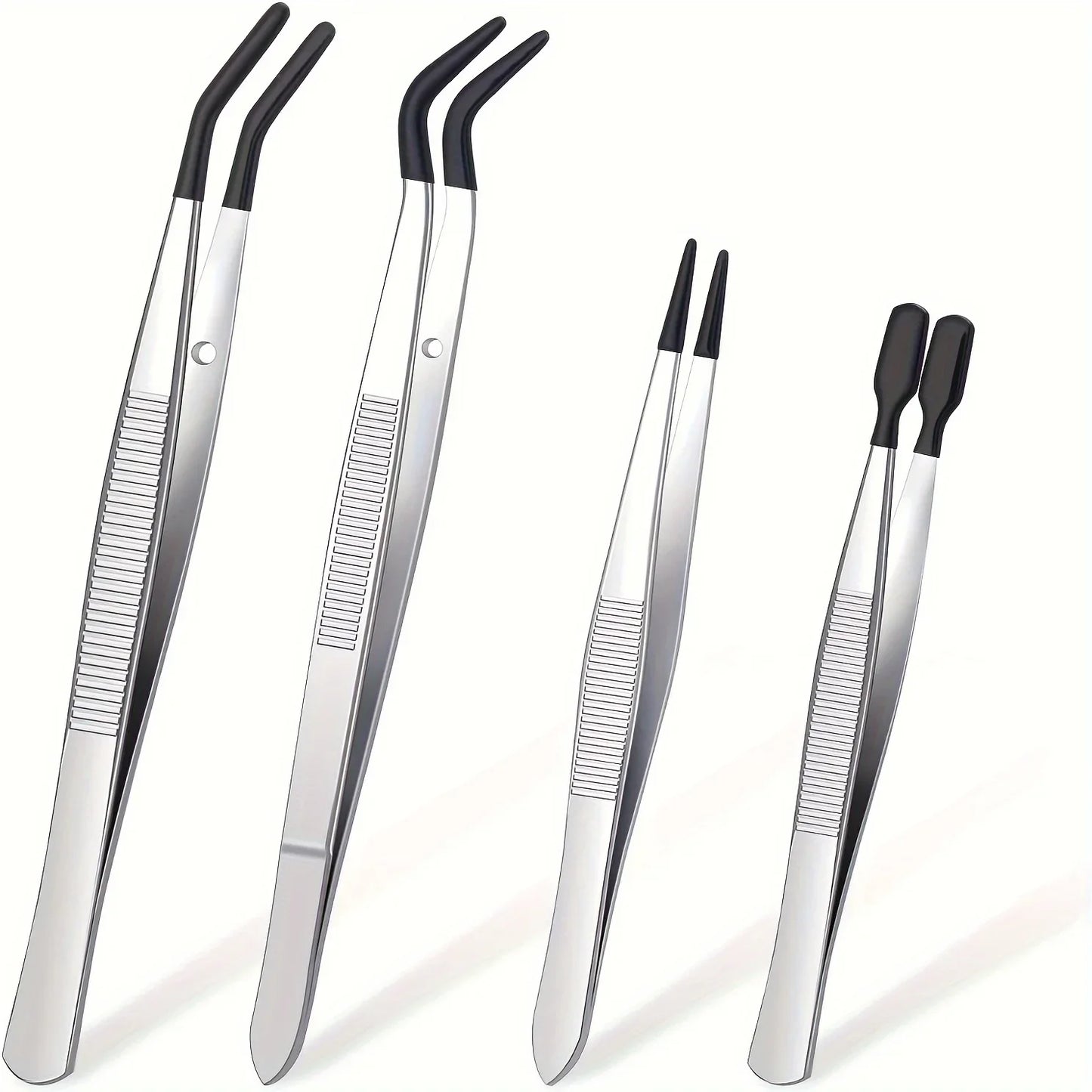 4pcs Set of Stamp Tweezers with Rubber Tips Stainless Steel Clip