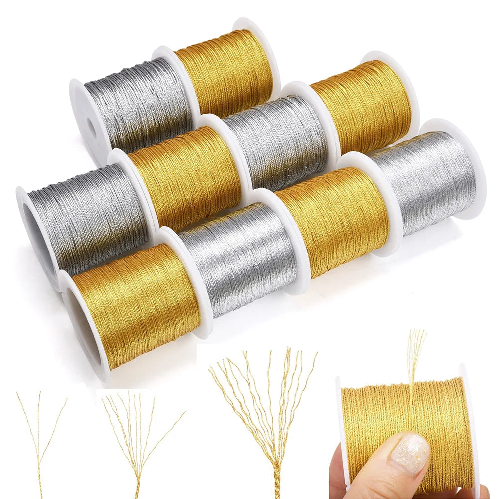 25-328Feet Metallic Cord, 0.2/0.4/0.6/0.8/1.0mm Metallic Thread