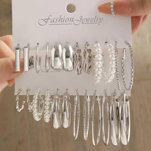 54 Pcs/Set Vintage Elegant Pearl Earrings Ring Heart Pendant Necklace