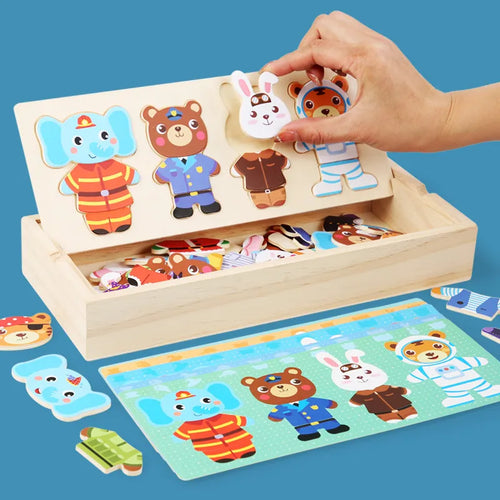 QWZ Little Bear Change Clothes Children's Early Education Wooden