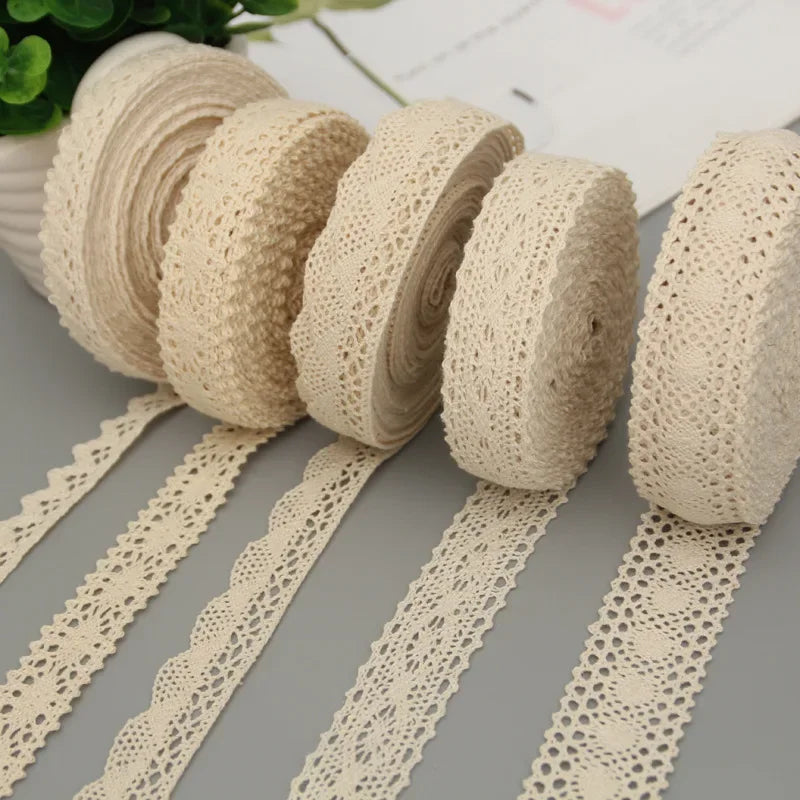 5Yards Cotton Lace Trim Ribbon Beige Sewing Trim Lace Ribbon Crochet