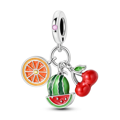 New 925 Silver Color Strawberry Cherry Fruit Series Charms Beads Fit
