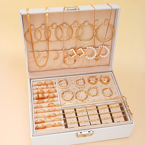 54 Pcs/Set Vintage Elegant Pearl Earrings Ring Heart Pendant Necklace